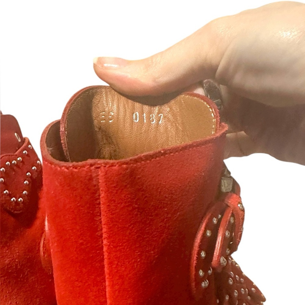 Givenchy red suede moto combat boots - Picture 4 of 9